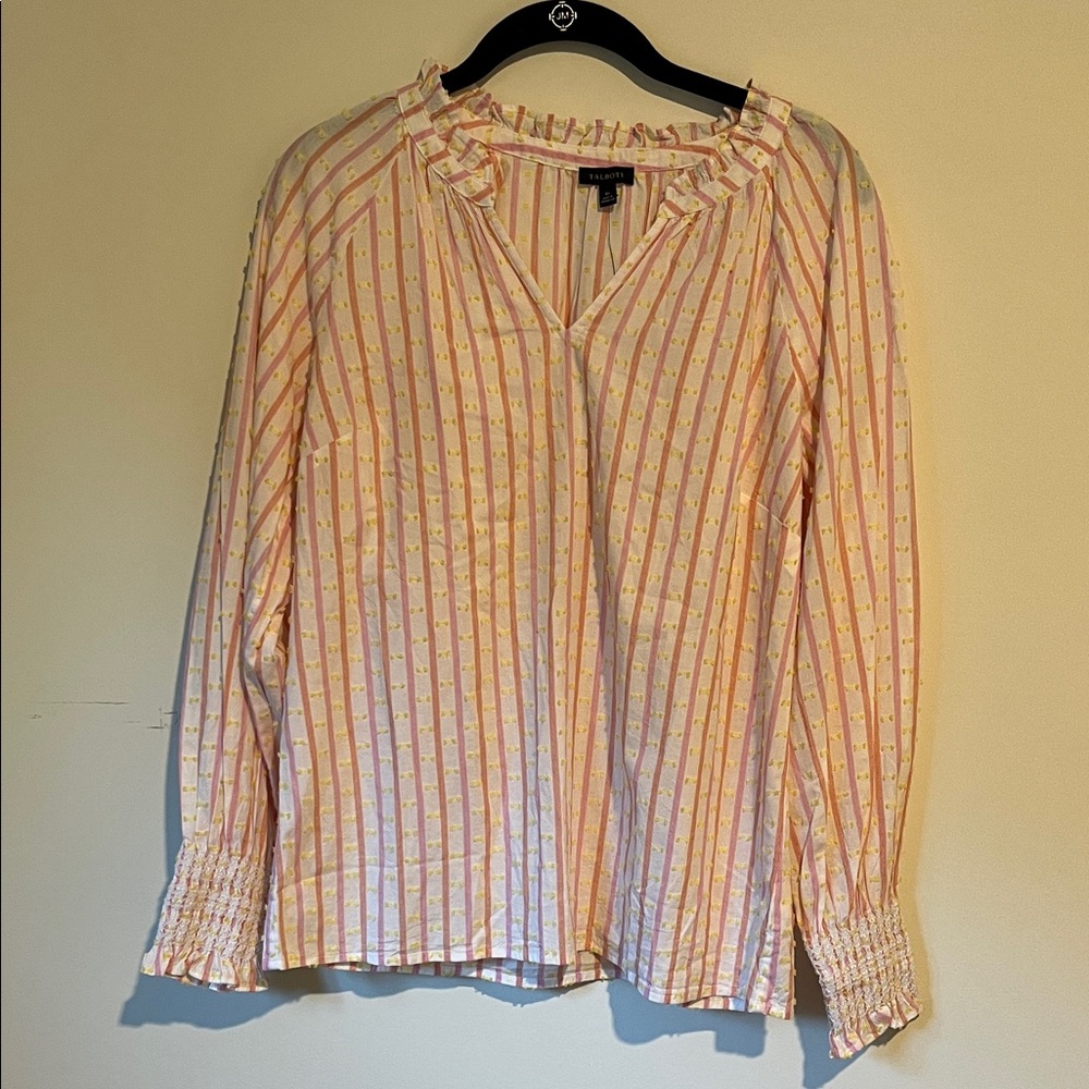 NWT Talbots Striped Pink and White Women's Peasant Top